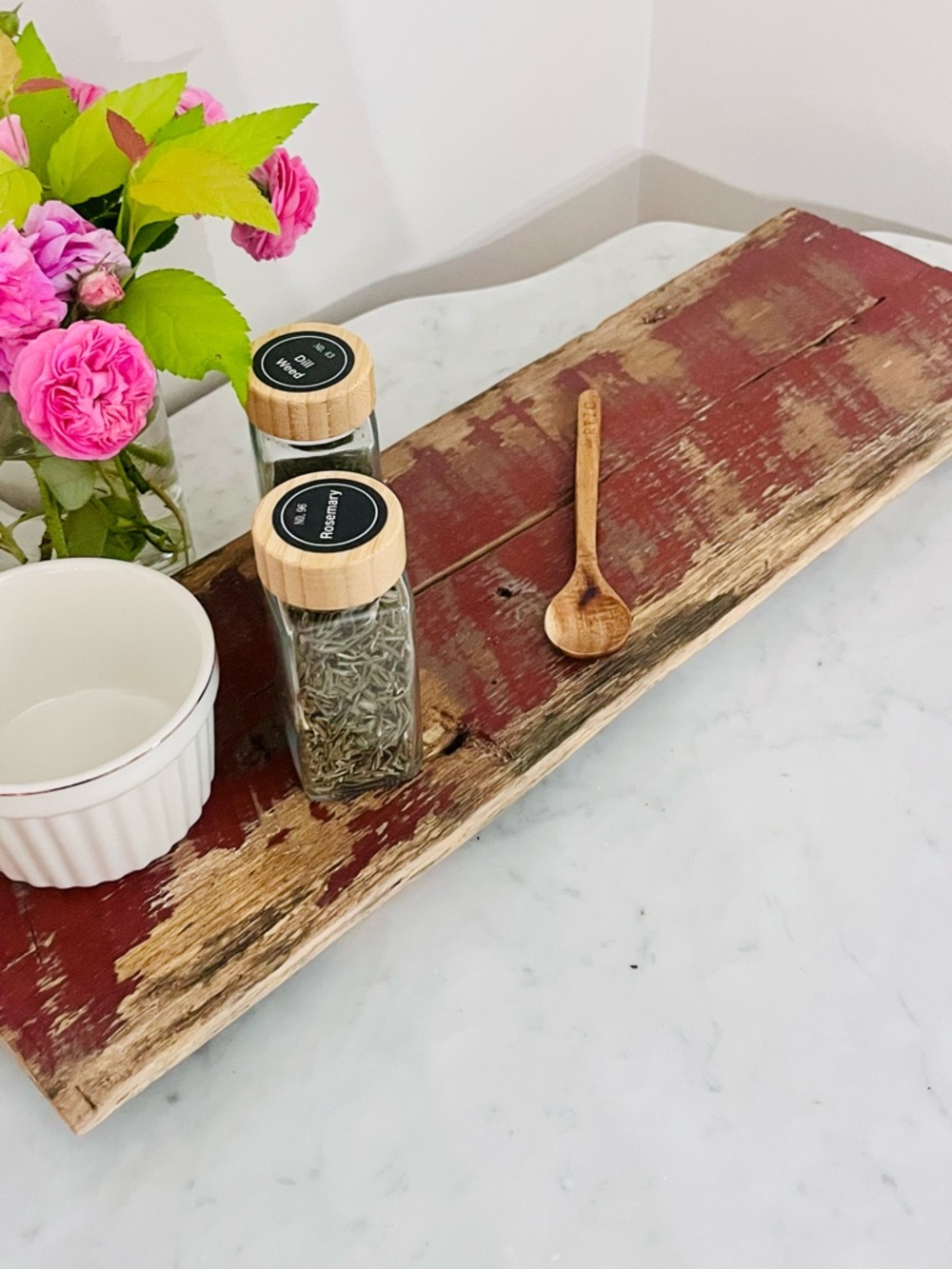 Rustic Barn Wood Raised Tray Serving Decor Display Candle Vanity Plank Handmade - Picture 2 of 11